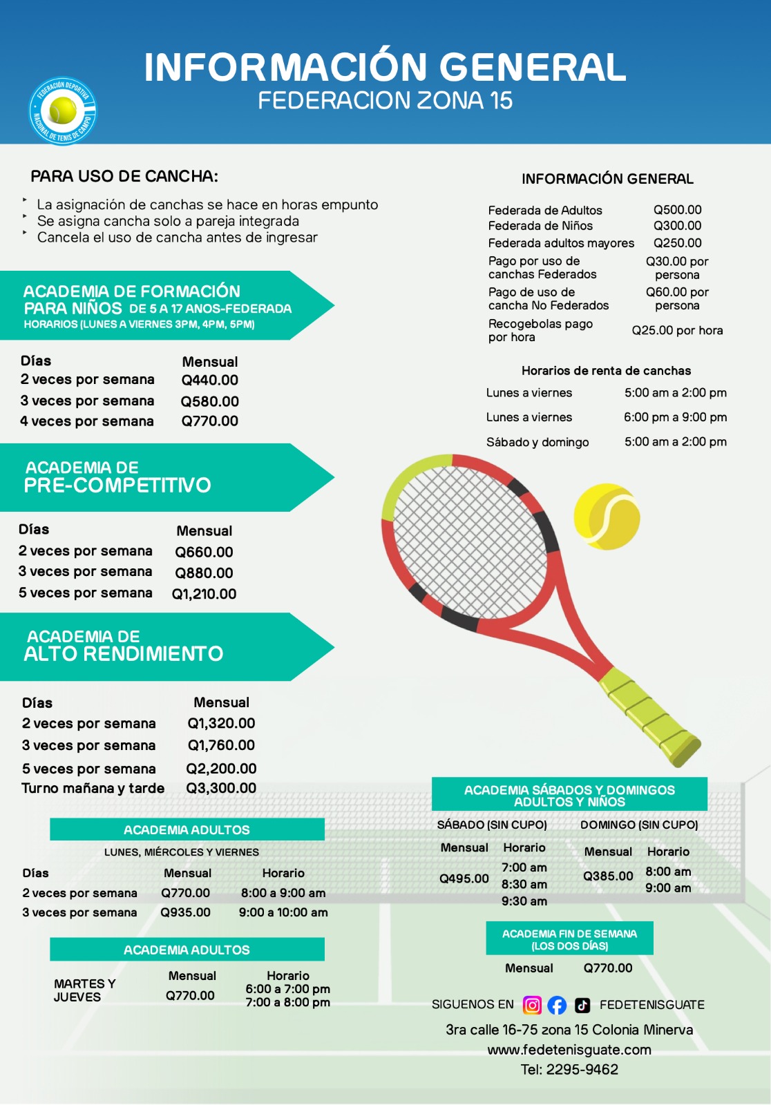 Información Federación Zona 15 Tenis